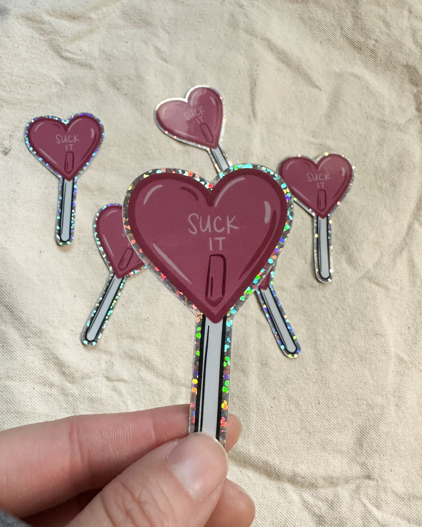 Suck It Heart Lollipop (Glitter Die Cut Sticker)