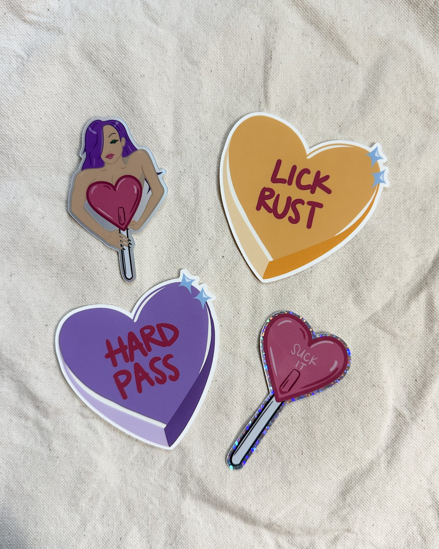 Valentine's Bundle of 4 Die Cut Stickers (Matte, Holographic, Glitter)