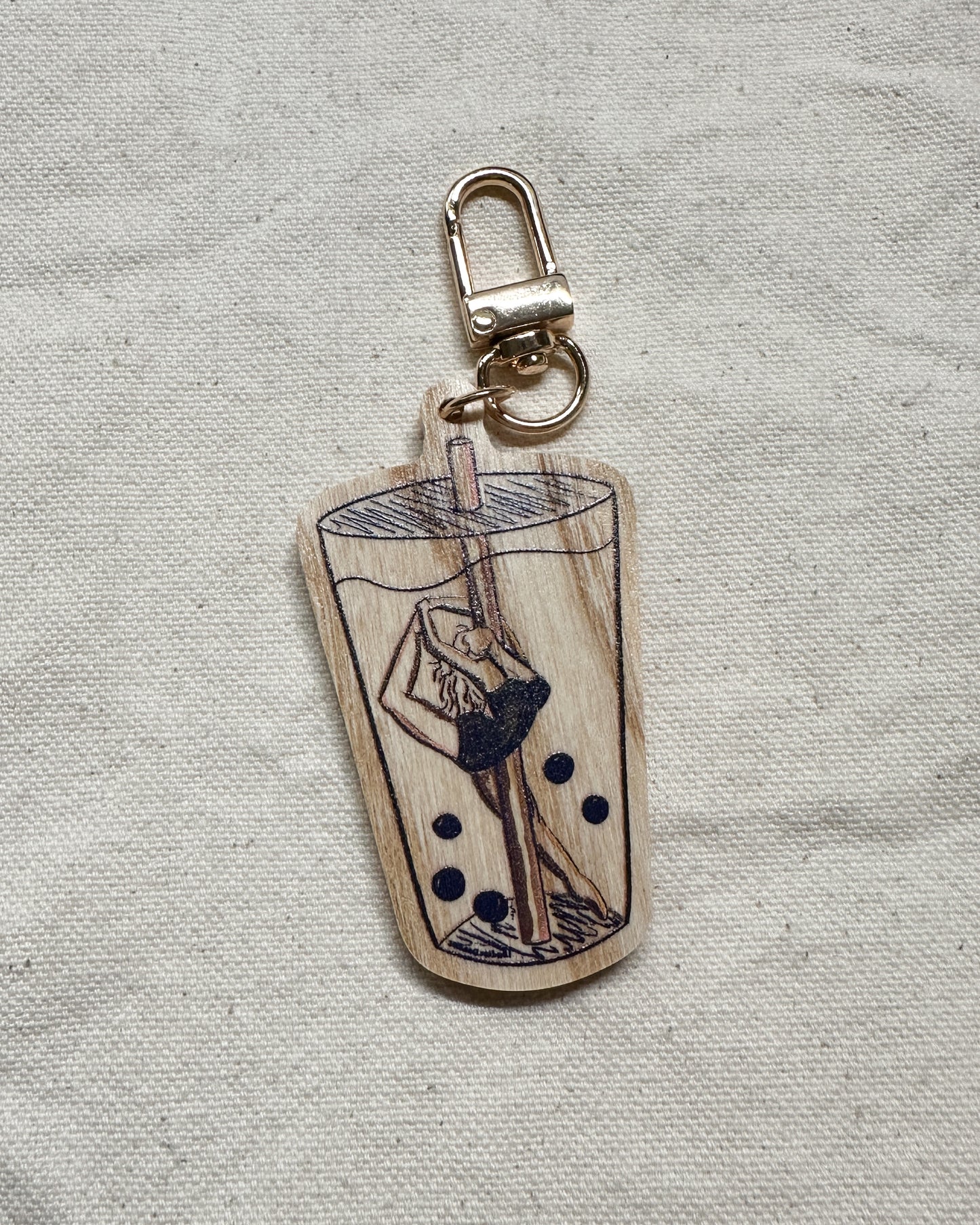 Boba Pearl Dancer Wooden Keychain