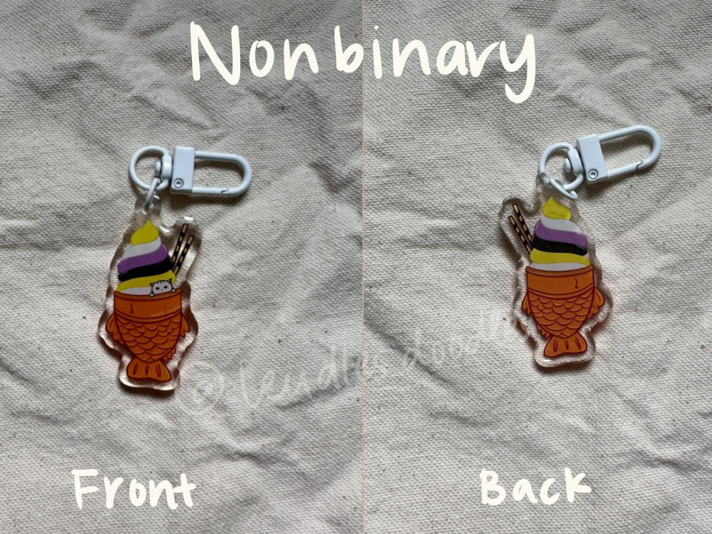 Subtle Pride Keychains, LGBTQ+ Rainbow Pride Taiyaki Ice Cream Keychain (Acrylic Keychains, Acrylic Charms, Double-Sided)