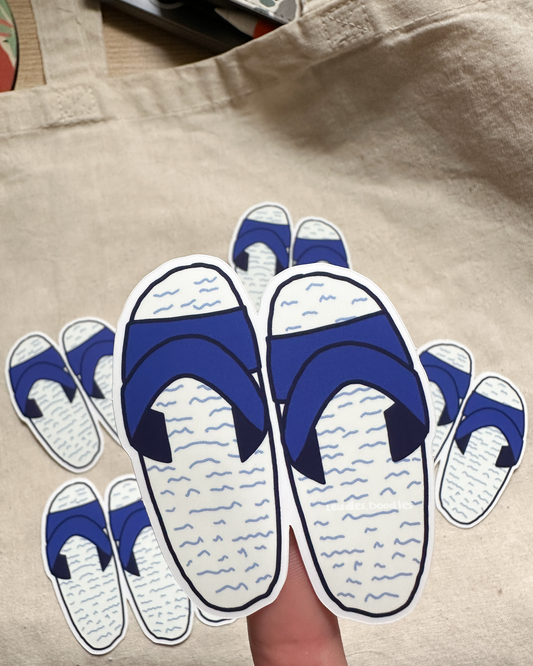 Classic Taiwanese Blue & White Slipper Sticker 藍白拖 (Matte Vinyl Die Cut Sticker)