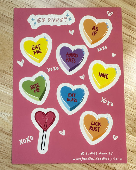 Be Mine Conversation Hearts (5x7 Sticker Sheet)