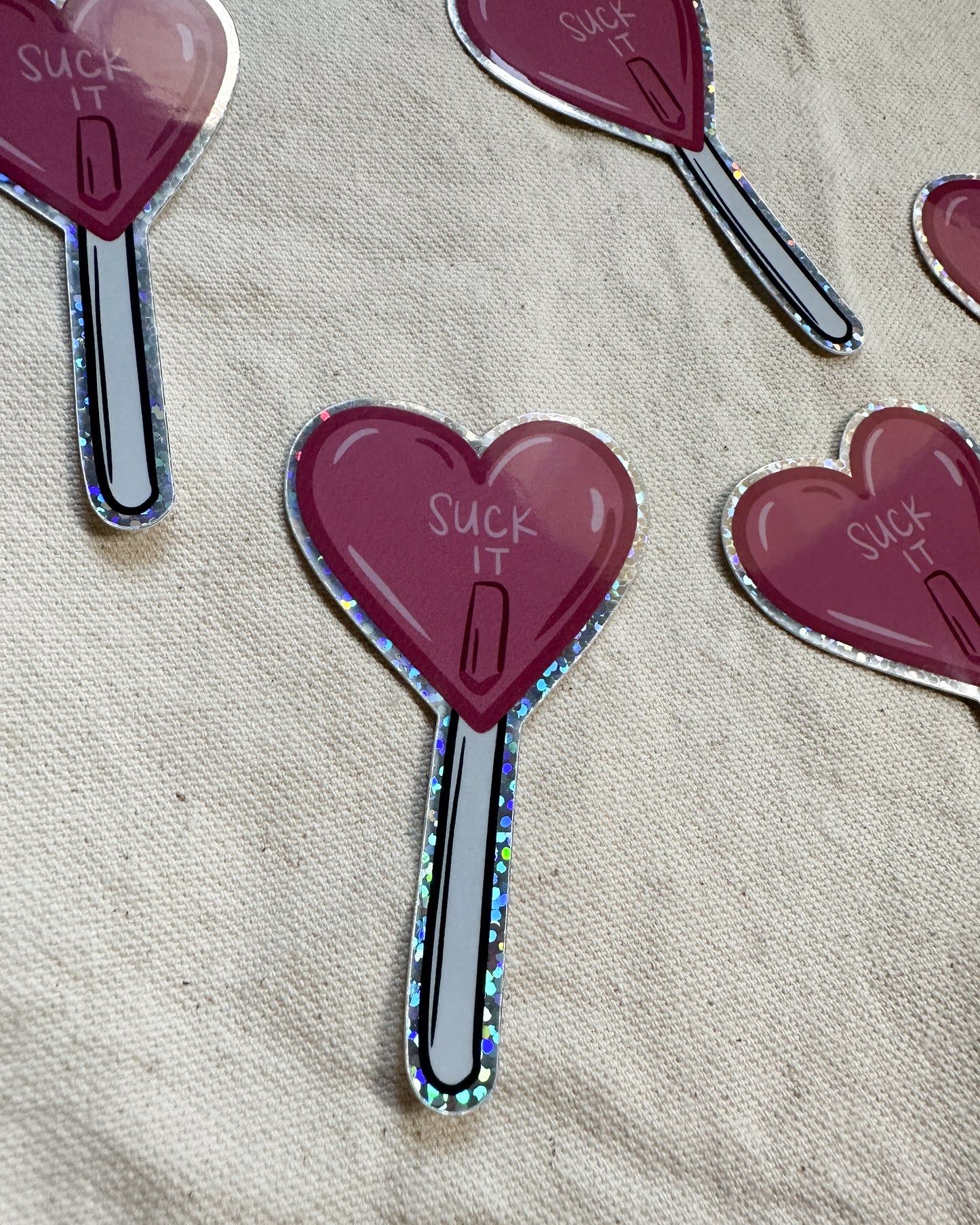 Suck It Heart Lollipop (Glitter Die Cut Sticker)