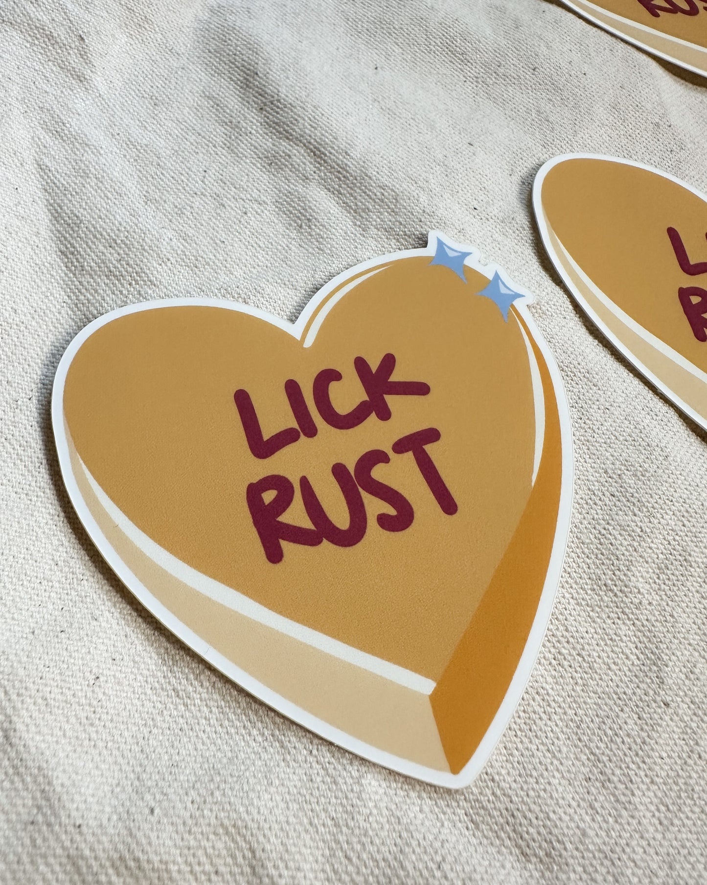 "Lick Rust" Conversation Heart (Matte Vinyl Die Cut Sticker)