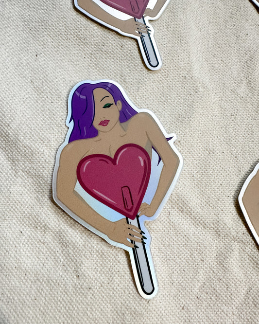 Valentina Muscle Mommy Lollipop (Matte Holographic Die Cut Sticker)