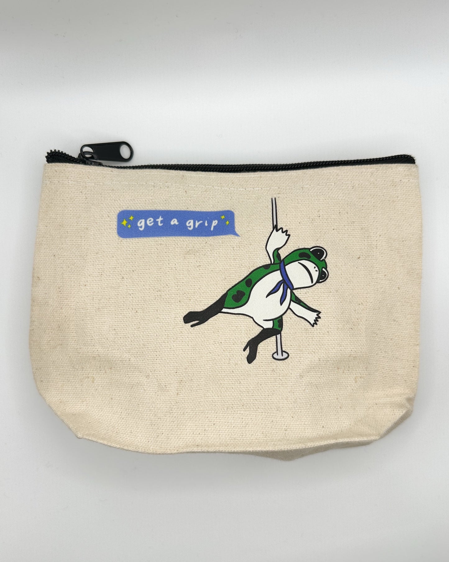 Get a Grip Frog Pole Dancing Zippered Canvas Pouch Bag