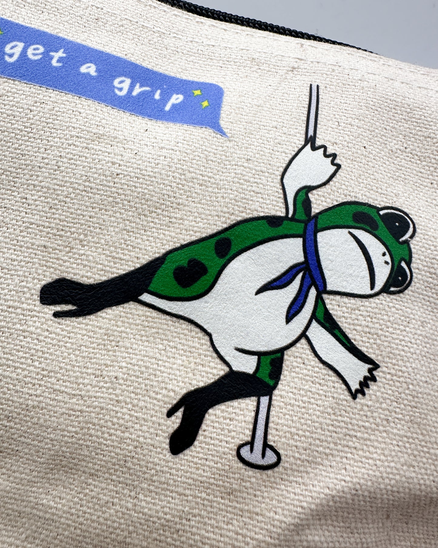 Get a Grip Frog Pole Dancing Zippered Canvas Pouch Bag