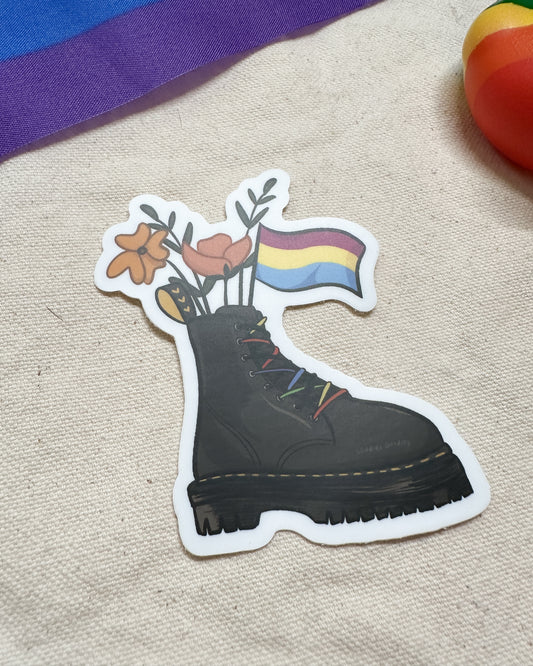 Pansexual Flag Combat Boot Bouquet Sticker (Matte)