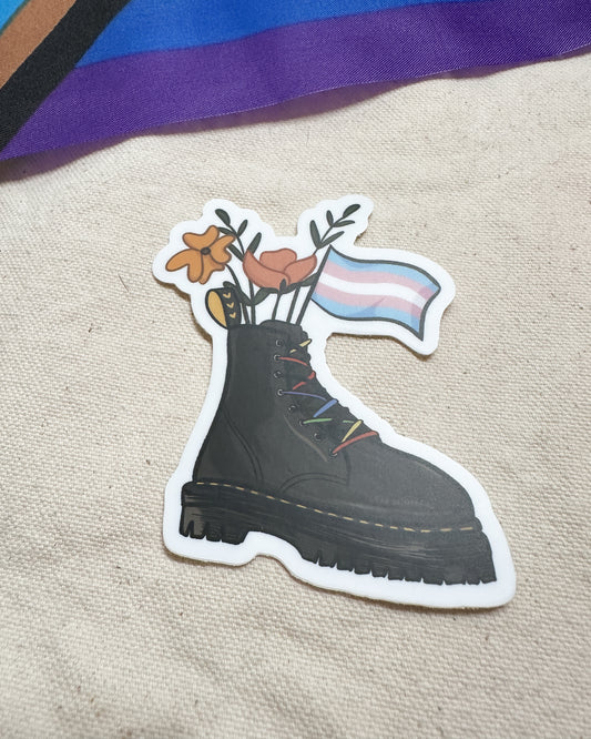 Transgender Flag Combat Boot Bouquet Sticker (Matte)