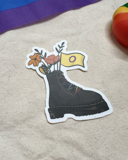 Intersex Flag Combat Boot Bouquet Sticker (Matte)