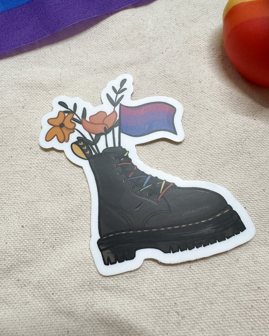 Bisexual Flag Combat Boot Bouquet Sticker (Matte)