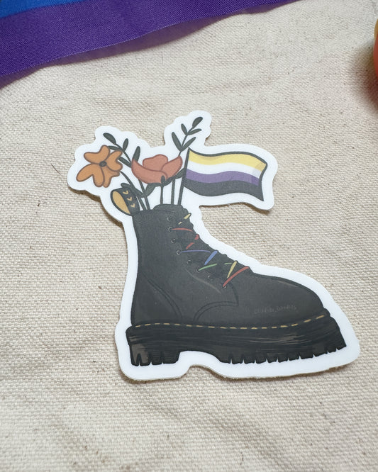 Nonbinary Flag Combat Boot Bouquet Sticker (Matte)