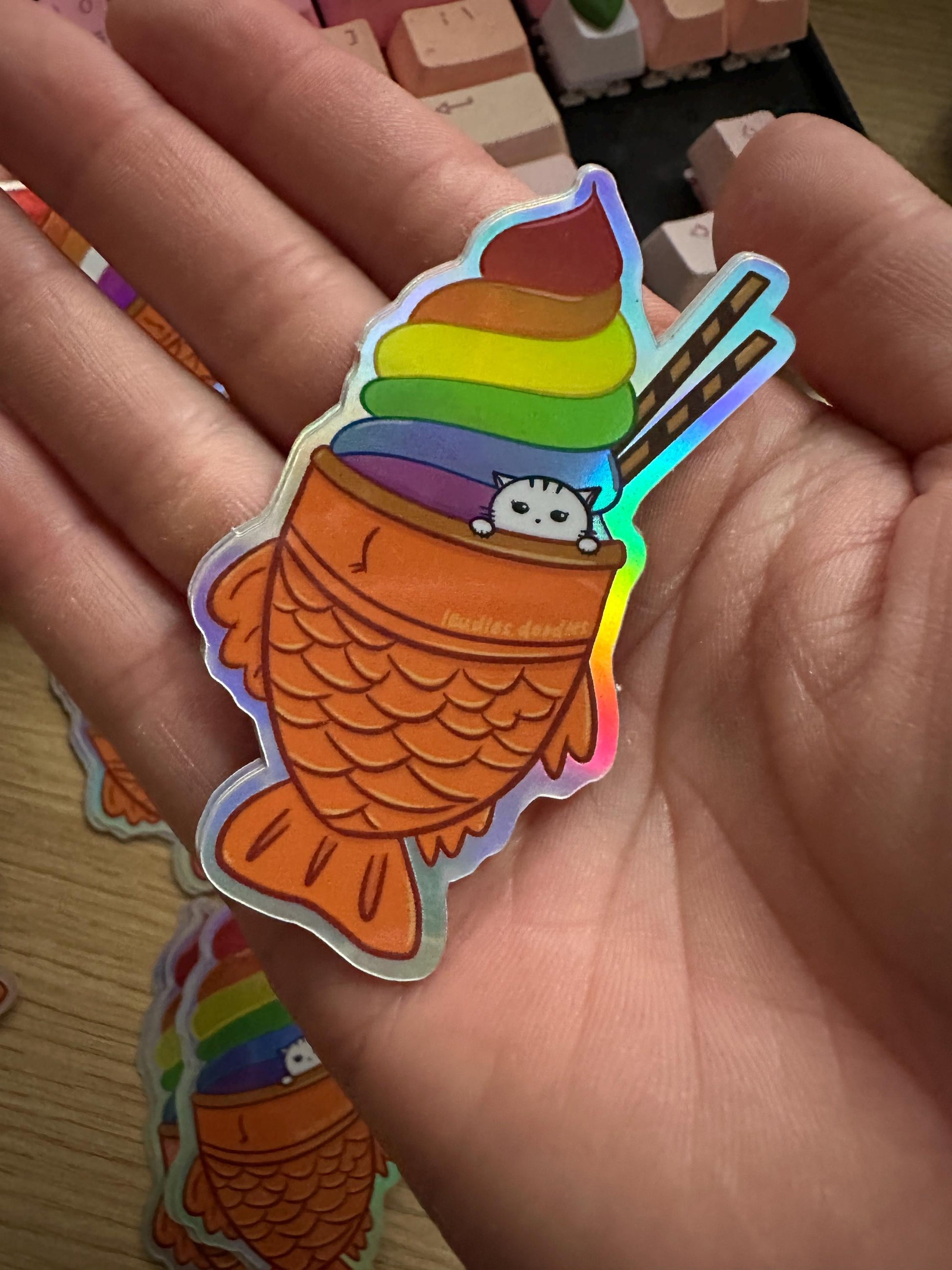 Subtle Pride Stickers, Rainbow Pride Taiyaki Ice Cream Stickers, LGBTQ+ Stickers (Holographic or Matte Vinyl Die Cut Stickers)