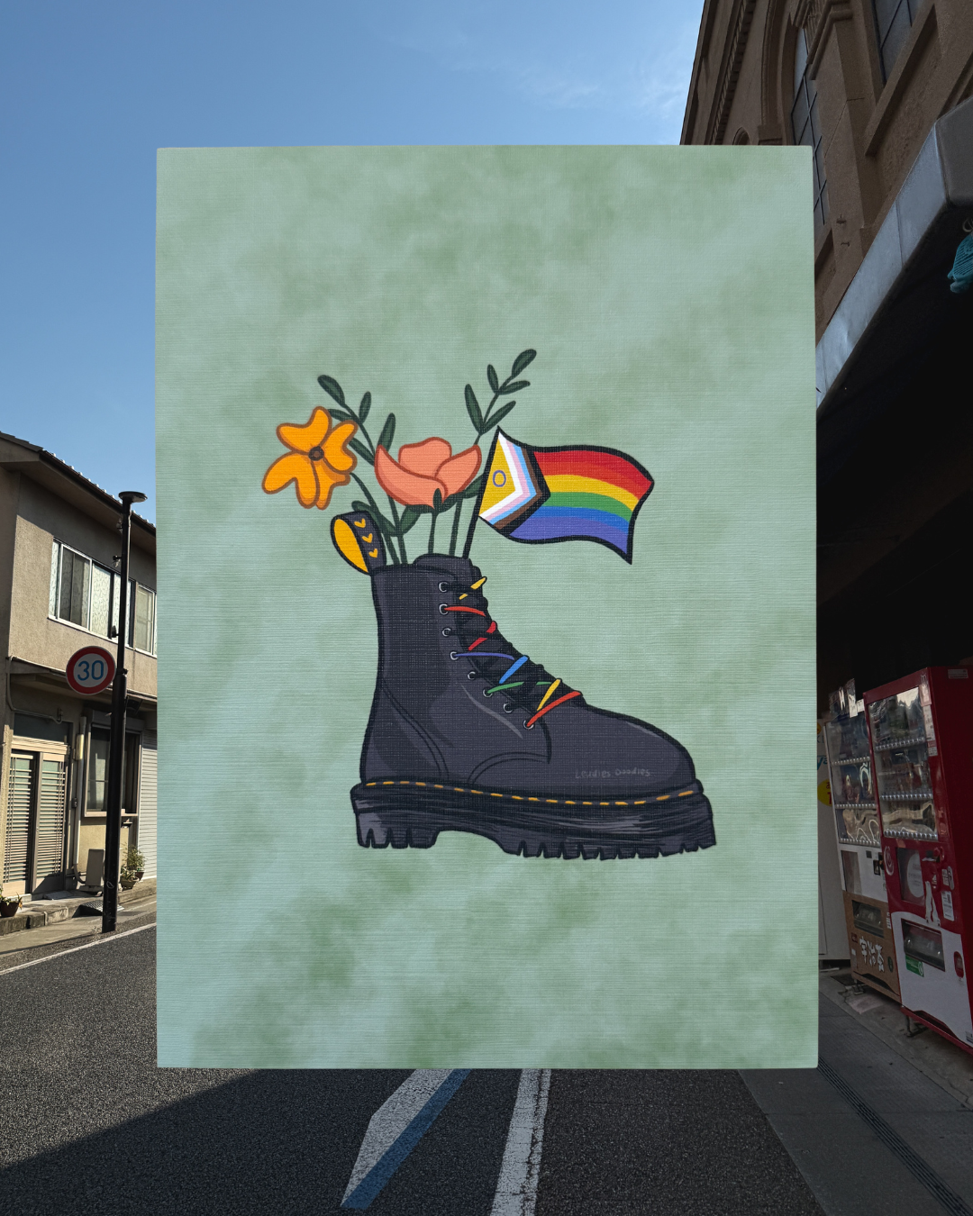 Pride Flag Bouquet Combat Boot Art Print (5x7")